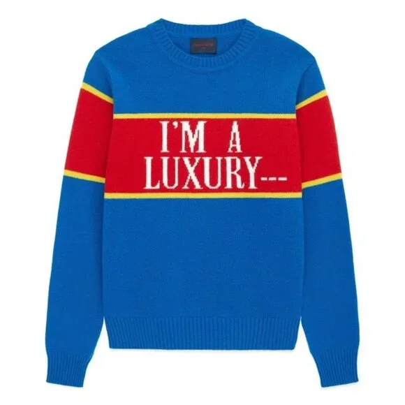 Rowing Blazers Gyles & George I'm A Luxury Blue 100% Wool Sweater Size M - Picture 6 of 7